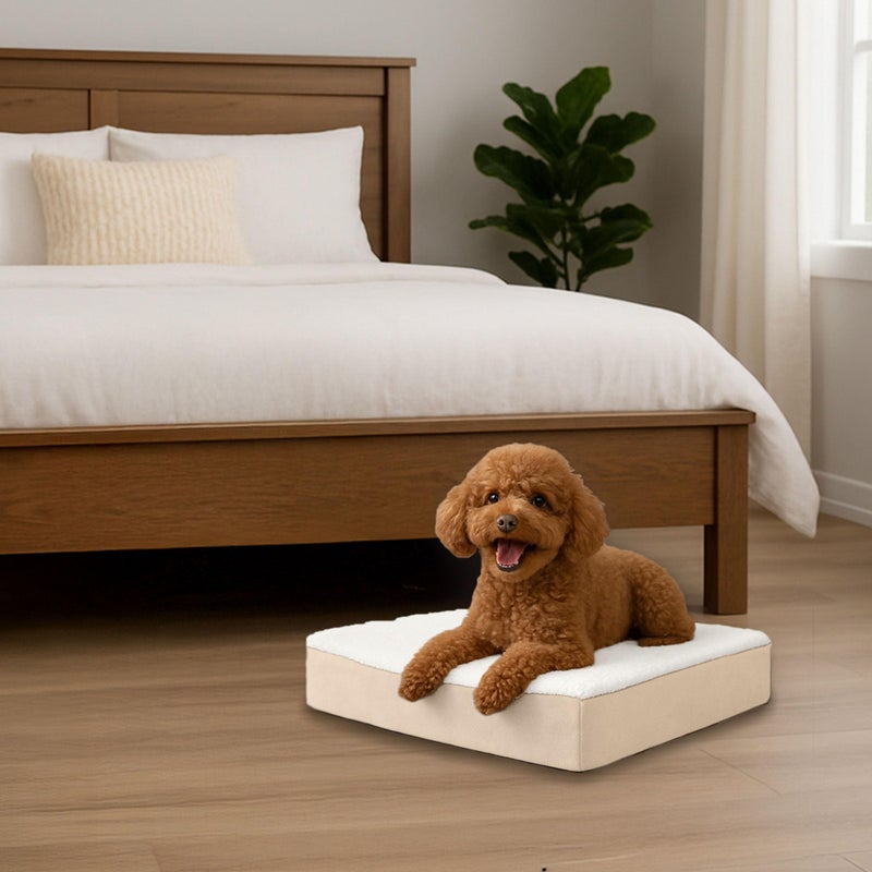 PETMAKER Orthopedic Dog Bed - 2-Layer Memory Foam Pet Bed with Machine Washable Sherpa Cover - 20x15 Pet Bed for Small Dogs up to 20lbs (Tan) - Image 2
